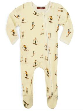 NWT Milkbarn Vintage Natural Ski Organic Cotton Zipper Footed Romper 0-3 mo